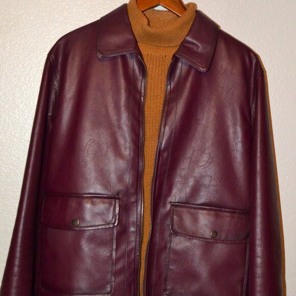 INTERNATIONAL CONCEPT (INC) MEN'S QUILTED LINNING LEATHER JACKET- MAROON $89 - Picture 1 of 14